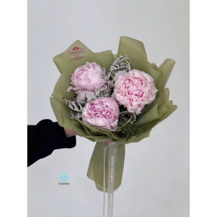 3 Peonies in a Green Bouquet